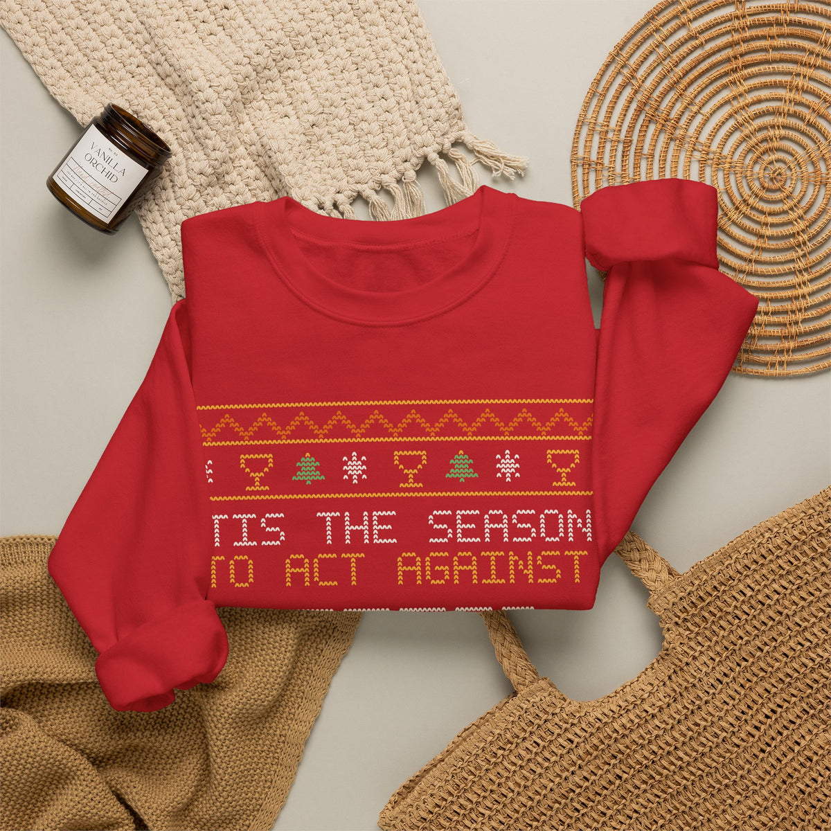 Funny Ugly Christmas Sweater Sweatshirt, ’Tis the Season to Act Against Better Judgment, Wine Christmas Party Crewneck, Gift for Wine Lover, Unisex