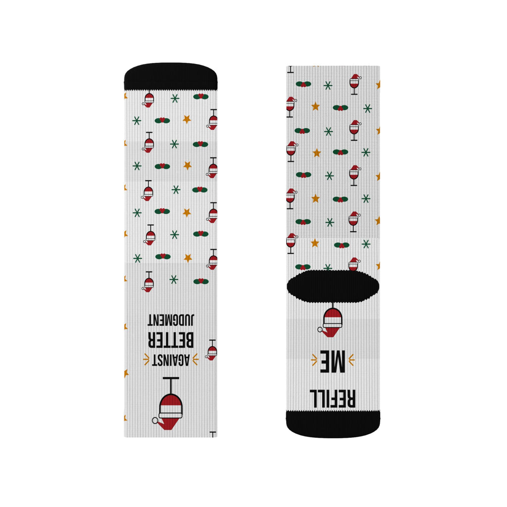 Funny Christmas Socks, Feet Up Wine in Hand Against Better Judgment, Refill Me Wine Socks, Stocking Stuffer for Wine Lover, White Elephant Gift