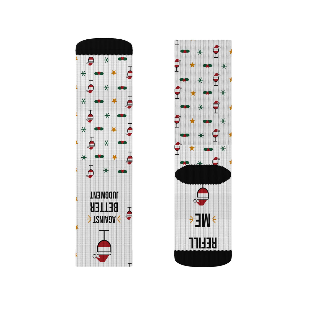 Funny Christmas Socks, Feet Up Wine in Hand Against Better Judgment, Refill Me Wine Socks, Stocking Stuffer for Wine Lover, White Elephant Gift