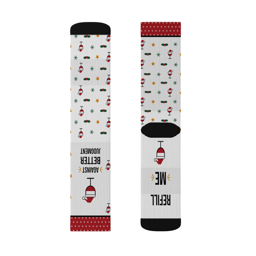 Funny Christmas Socks, Feet Up Wine in Hand Against Better Judgment, Refill Me Wine Socks, Stocking Stuffer for Wine Lover, White Elephant Gift