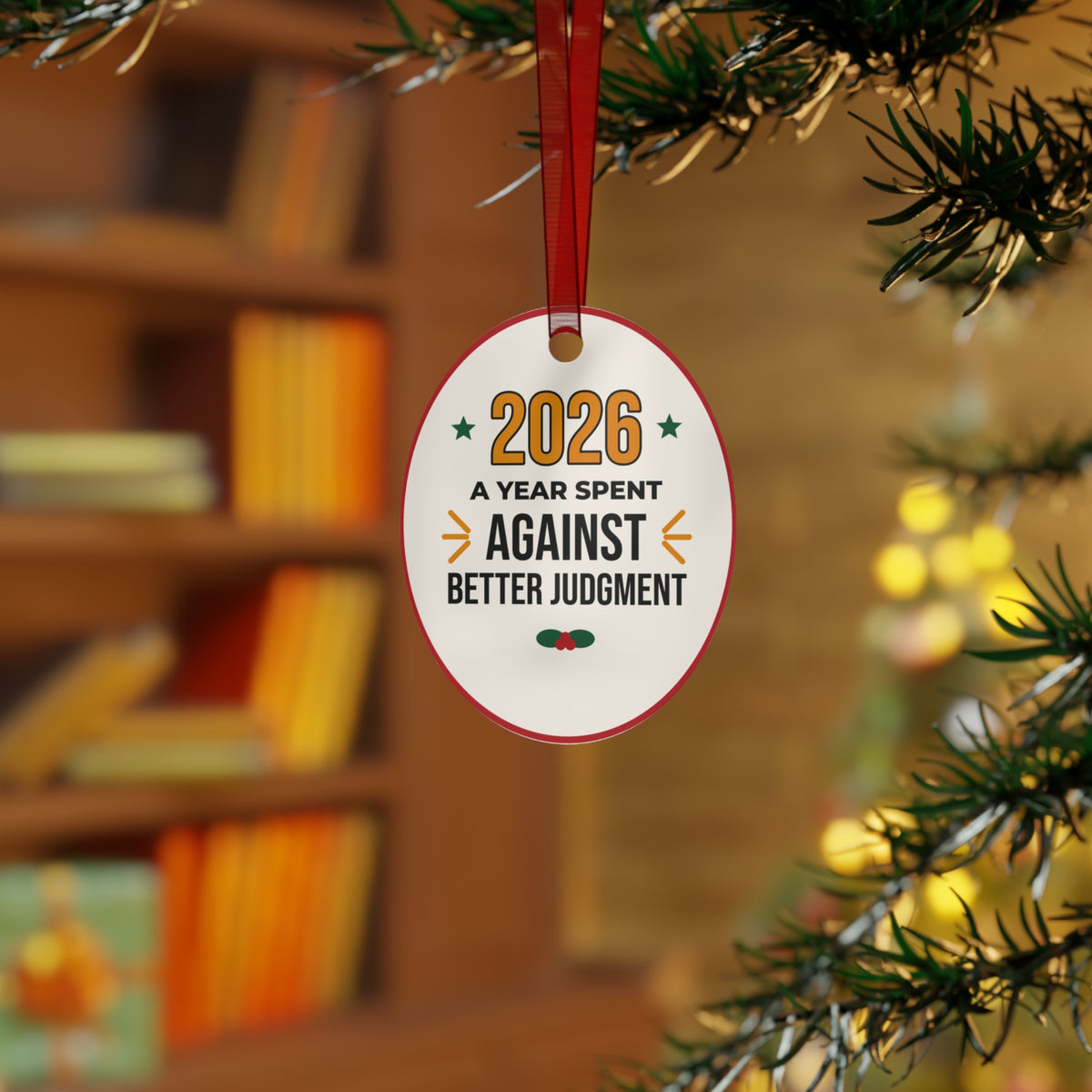 2026 Christmas Ornament, Funny Wine Ornament, A Year Spent Against Better Judgment, Gift for Wine Lover, White Elephant Gift, Metal Keepsake Ornament