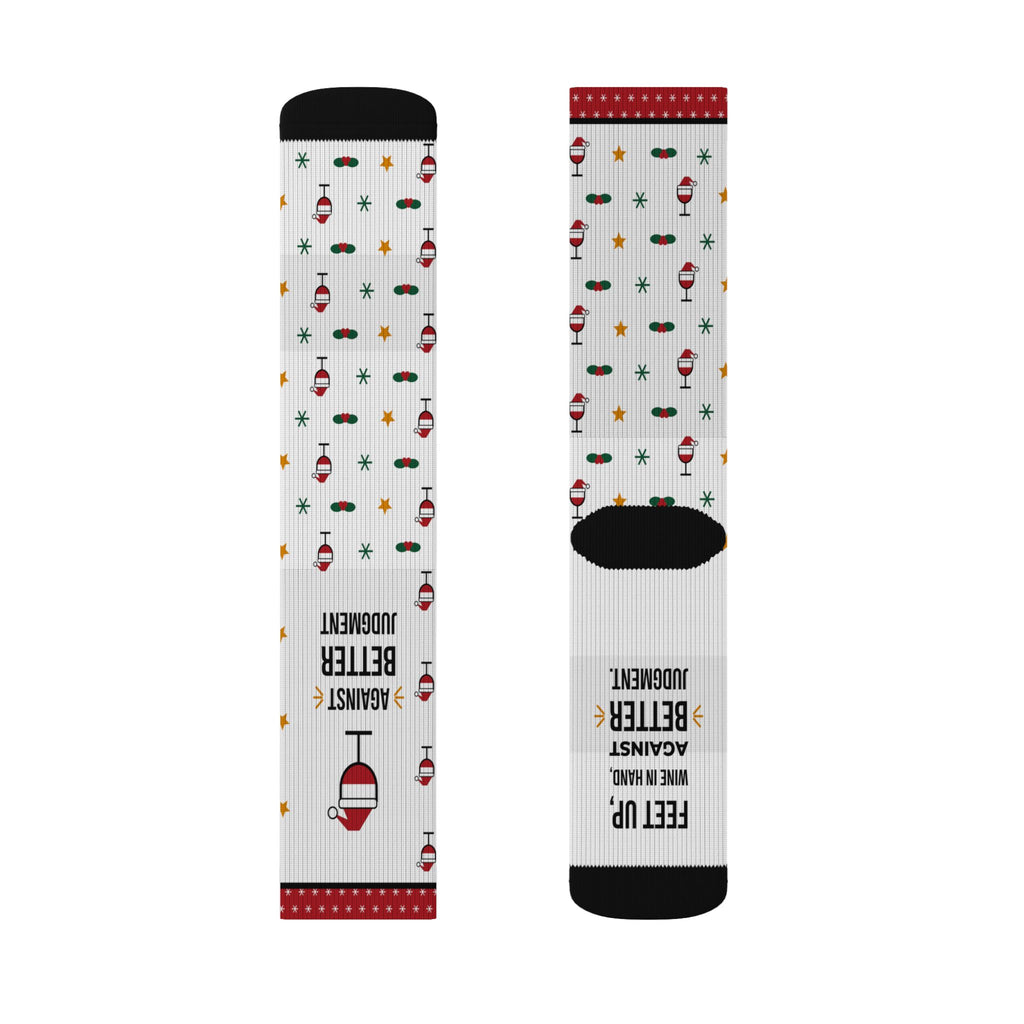 Funny Christmas Socks, Feet Up Wine in Hand Against Better Judgment, Refill Me Wine Socks, Stocking Stuffer for Wine Lover, White Elephant Gift