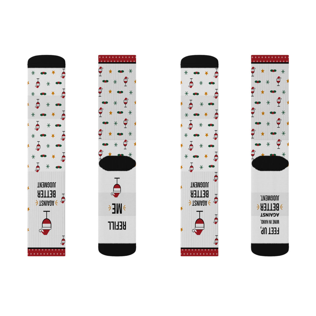 Funny Christmas Socks, Feet Up Wine in Hand Against Better Judgment, Refill Me Wine Socks, Stocking Stuffer for Wine Lover, White Elephant Gift