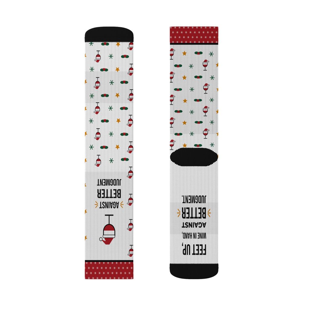 Funny Christmas Socks, Feet Up Wine in Hand Against Better Judgment, Refill Me Wine Socks, Stocking Stuffer for Wine Lover, White Elephant Gift