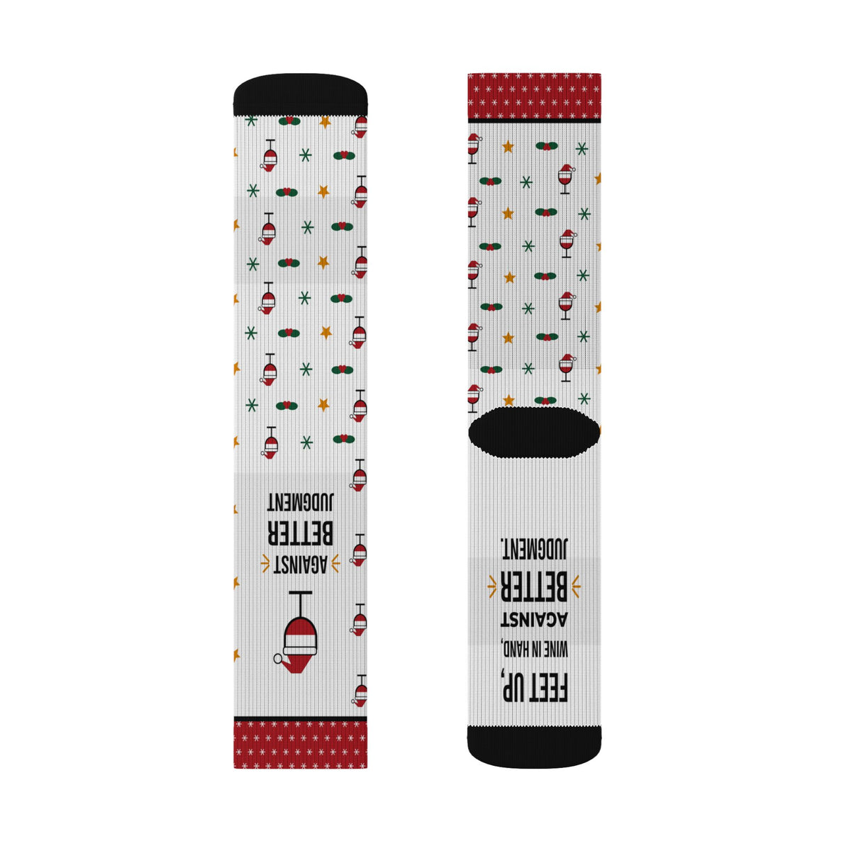 Funny Christmas Socks, Feet Up Wine in Hand Against Better Judgment, Refill Me Wine Socks, Stocking Stuffer for Wine Lover, White Elephant Gift