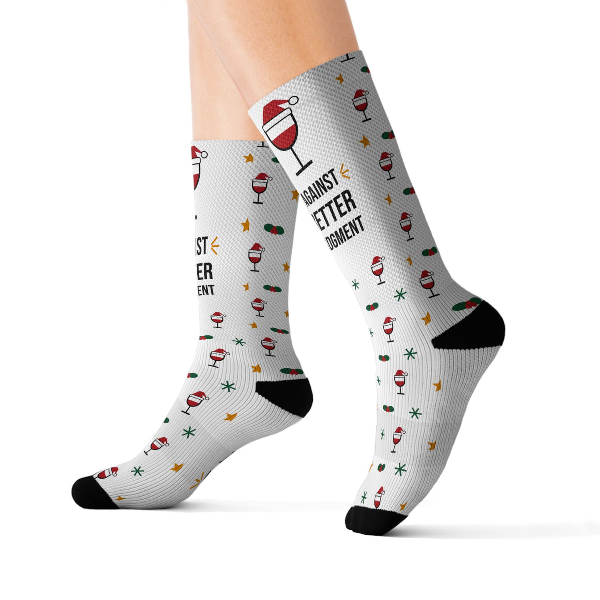 Funny Christmas Socks, Feet Up Wine in Hand Against Better Judgment, Refill Me Wine Socks, Stocking Stuffer for Wine Lover, White Elephant Gift