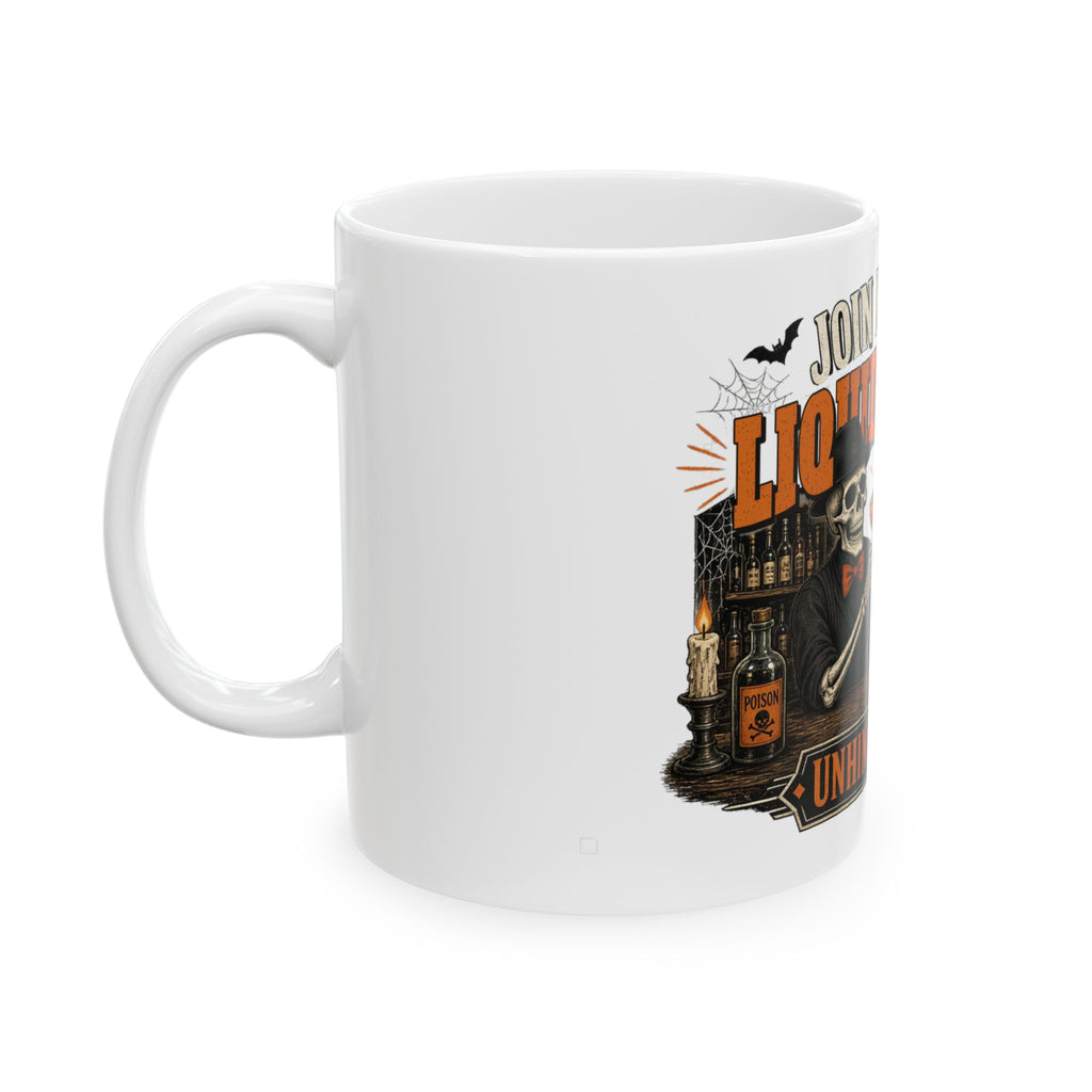 Join Me for a Liquid Regret Skeleton Bar Mug | Spooky Coworker Gift