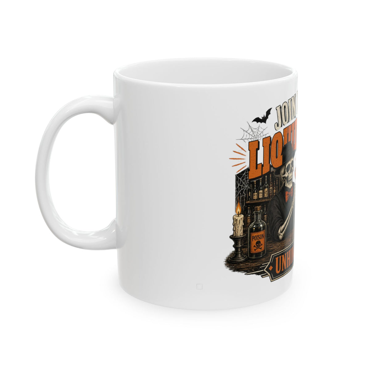 Join Me for a Liquid Regret Skeleton Bar Mug | Spooky Coworker Gift