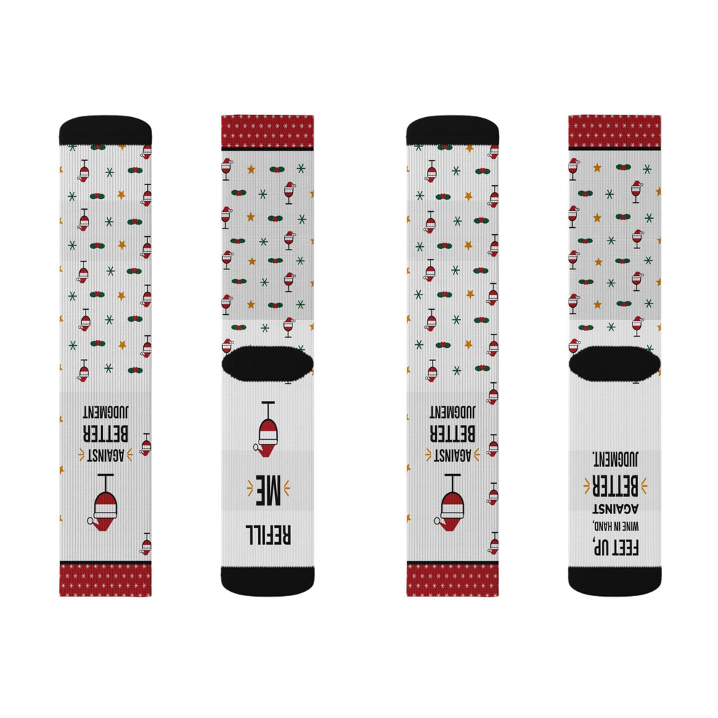 Funny Christmas Socks, Feet Up Wine in Hand Against Better Judgment, Refill Me Wine Socks, Stocking Stuffer for Wine Lover, White Elephant Gift