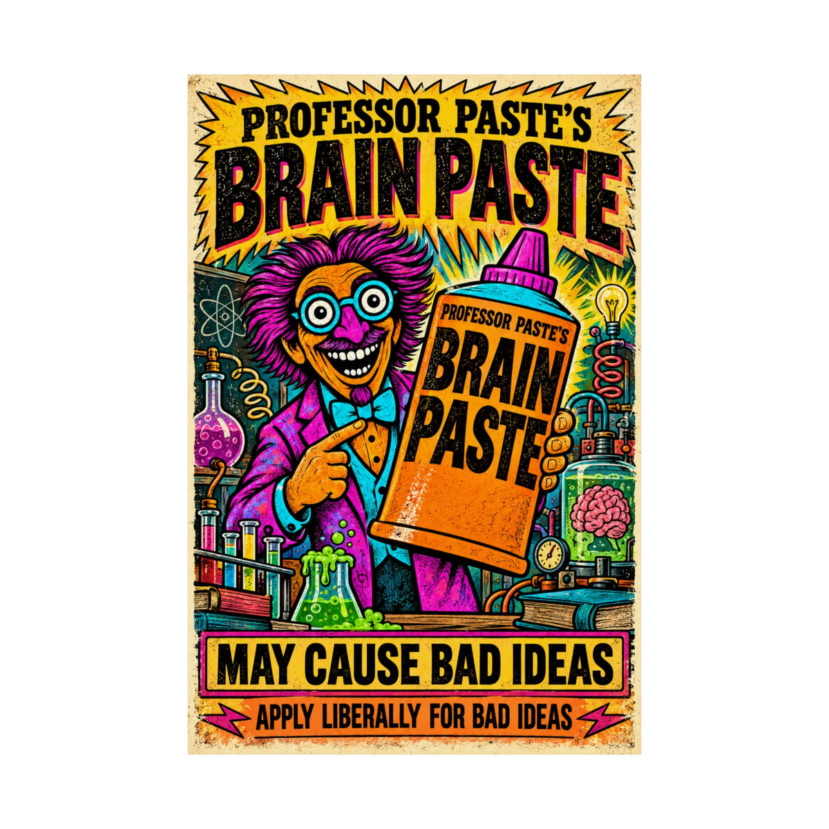 Brain Paste Retro Poster – Funny Lab Wall Art | Office Gift