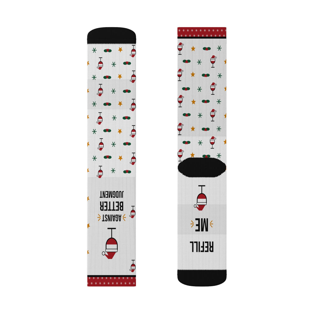Funny Christmas Socks, Feet Up Wine in Hand Against Better Judgment, Refill Me Wine Socks, Stocking Stuffer for Wine Lover, White Elephant Gift