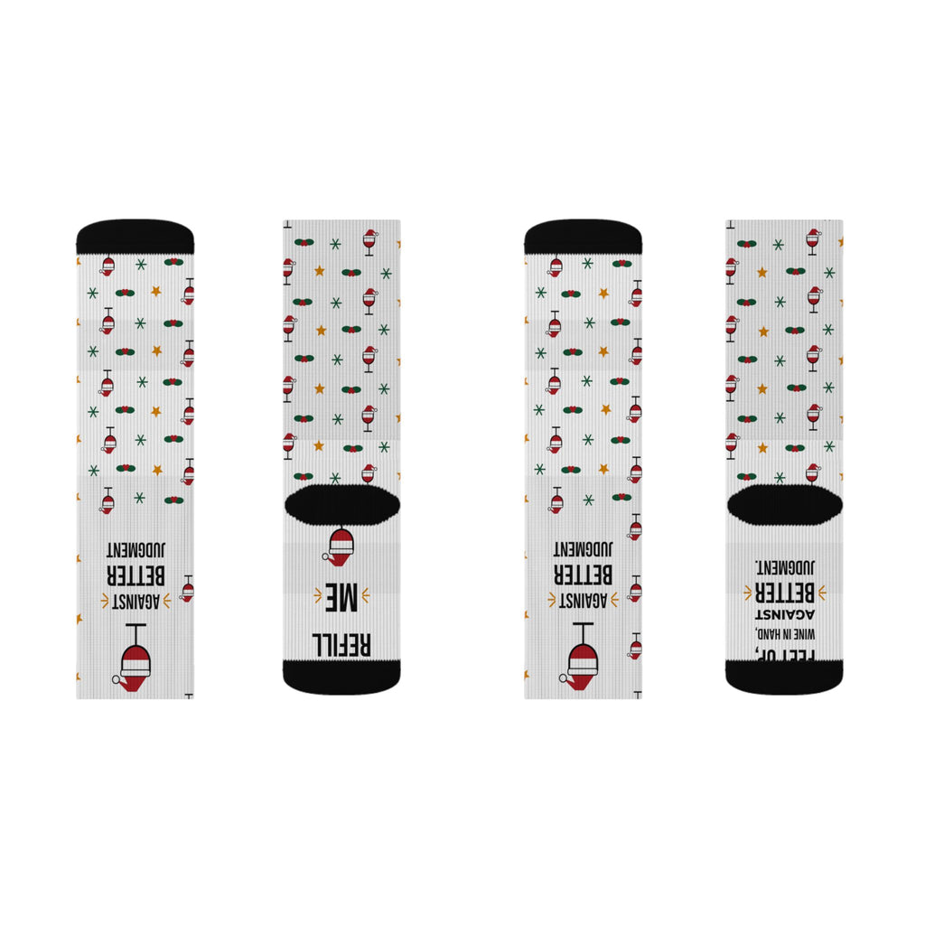 Funny Christmas Socks, Feet Up Wine in Hand Against Better Judgment, Refill Me Wine Socks, Stocking Stuffer for Wine Lover, White Elephant Gift