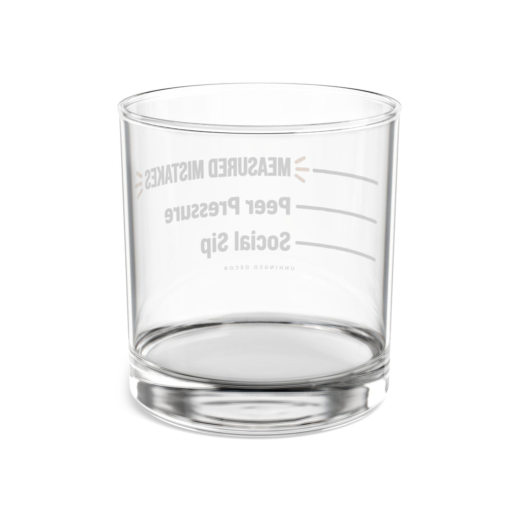 Measured Mistakes Whiskey Glass – ‘Social Sip / Peer Pressure’ Pour Line Rocks Glass | Gift for Him