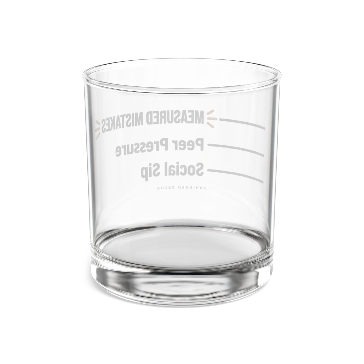 Measured Mistakes Whiskey Glass – ‘Social Sip / Peer Pressure’ Pour Line Rocks Glass | Gift for Him